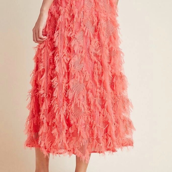 Adorable Anthropologie Cynthia Textured Coral Midi Skirt, Size 12 - Picture 7 of 7